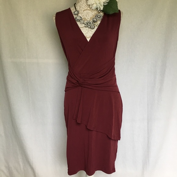 VENUS Dresses & Skirts - Venus // Maroon Drape Front Mock Wrap Dress